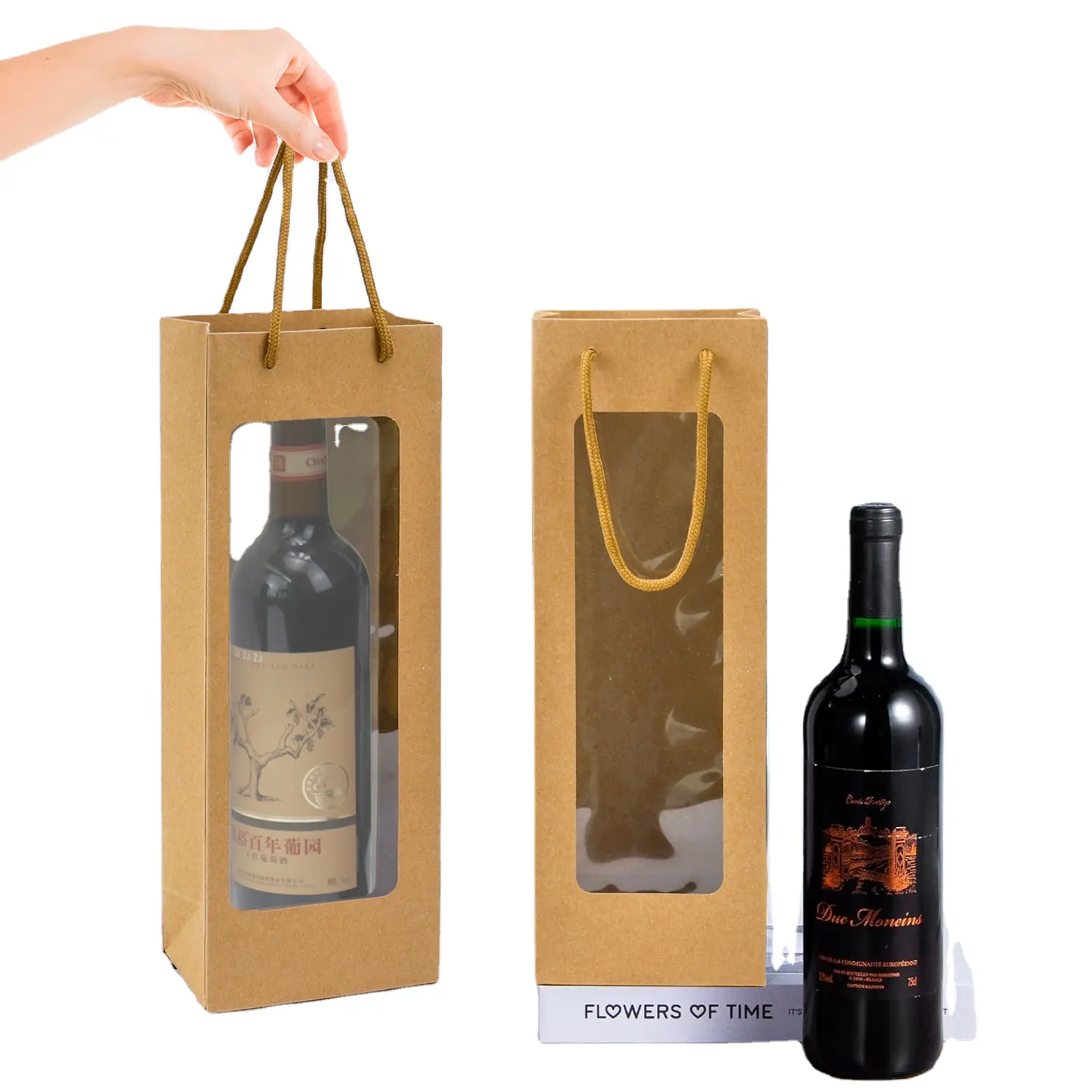 Wholesale Kraft Decorative Paper Bag Custom Logo Foldable Kraft Gift paper bag for Carrying Wine Bottles