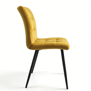 <span class=keywords><strong>Sedie</strong></span> da Pranzo in Velluto Giallo con Gambe in Metallo, Seduta Imbottita e Trapuntata, Comoda Sedia da <span class=keywords><strong>Cucina</strong></span> Senza Braccioli con Schienale Alto - Product Image 4
