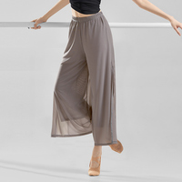 Pantalons de danse à jambes larges pour femmes, pantalons à double couche en maille avec fente latérale pour adultes