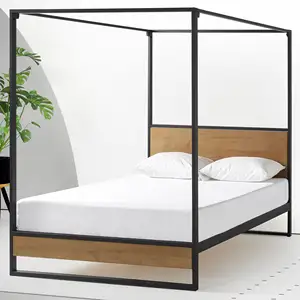 Steel Four 4 Poster Wooden And Queen Size Canopy Frame Full Knockdown Metal Bed