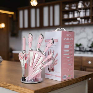 Juego <span class=keywords><strong>de</strong></span> <span class=keywords><strong>Cuchillos</strong></span> <span class=keywords><strong>de</strong></span> Cocina <span class=keywords><strong>Rosa</strong></span> al por Mayor con Soporte Acrílico, Juego <span class=keywords><strong>de</strong></span> 9 Piezas, <span class=keywords><strong>Cuchillos</strong></span> <span class=keywords><strong>de</strong></span> Chef y Accesorios - Product Image 1