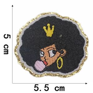 New Arrival Black Girl Patches Machine Embroidery Iron on Glitter Chenille Black Girl Patches for Decoration - Product Image 6