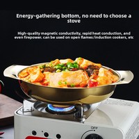 Panci Paella Stainless Steel Warna Emas, Baki Sajian Komersial dengan Pegangan Ganda, Aman untuk Microwave, Promo Hot Sale