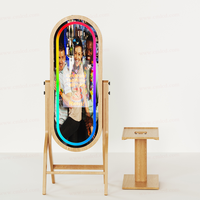 Photomaton professionnel en bois avec écran tactile de 21,5 pouces, miroir ovale de 55 pouces et support d'imprimante