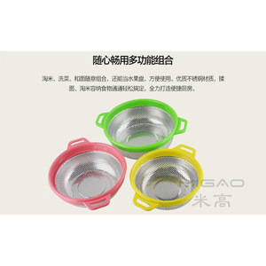Stainless Steel <b>Colander</b> With <b>Plastic</b> Rim Multifunctional Vegetable Washing Basket With Handles For Kitchen Use - Product Image 3