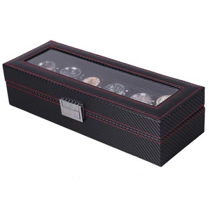 Boîte de rangement pour montres et bijoux en PU à 6 emplacements avec fenêtre en verre, verrouillable, pour collection de montres et bijoux, organisateur, coffret cadeau - Product Image 1