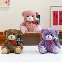 Peluche ours en peluche brodée mignonne avec cœur - Cadeau de la Saint-Valentin pour soulager le stress et s'endormir dans les bras