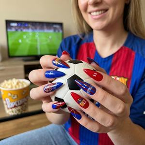 Uñas Postizas de Estilo Stiletto para Fútbol Americano, 24 Piezas, Ultrafinas, Sin Costuras, Largas y Puntiagudas, en Combinación de Colores Azul y Rojo - Product Image 4