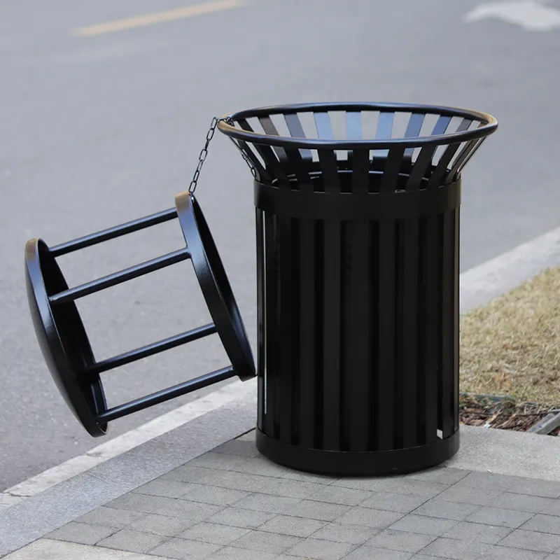 Poubelle en acier vert pour l'extérieur, type panier Public, poubelle en métal, poubelle en acier galvanisé, conteneur à déchets