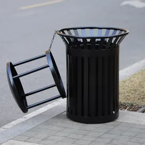 Public Basket Type Green Outdoor Steel Trash Bin Litter Bins Metal Rubbish Garbage Can Galvanized Steel Waste Container