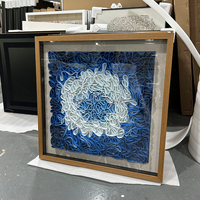 Vente en gros pour projets hôteliers : Art mural abstrait moderne 3D fait main et sur mesure, encadré en bois, en copeaux de bois sur toile, pour décoration murale intérieure