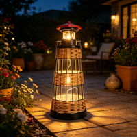Lampe solaire de jardin étanche en rotin, style phare, pour allée et jardin extérieur