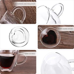 Taza de Café con Logotipo Personalizado, 8.5oz 250ml, Forma de Corazón, Resistente al Calor y Frío, Doble Pared, de Vidrio - Product Image 3
