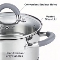 Ensemble de casseroles en acier inoxydable écologique de qualité supérieure, avec poignées en silicone anti-chaleur, passoire et couvercles en verre, compatible induction et gaz