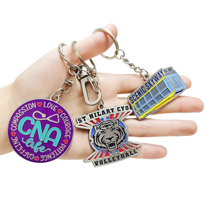 High Polished Double Plated Metal Keychain Custom Embossed Logo Zinc Alloy Die Struck Hard Enamel <b>Keyring</b> Wholesale Factory - Product Image 2