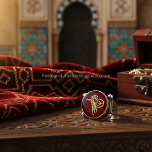 925K Sterling <b>Silver</b> Red Enamel Art Ottoman Tugra <b>Men</b> <b>Ring</b> - Product Image 3