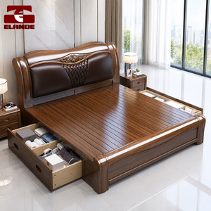 Двуспальная кровать Elande Modern из массива дерева с кожаной обивкой и мягкой подушкой, размер King Size, с местом для хранения, мебель для главной спальни - Product Image 6