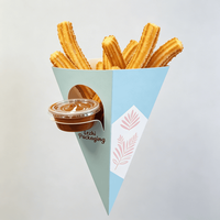 Custom Logo Printed Churros Paper Cones With Sauce Holder Food Packaging Paper Cone for Churros Snack Cup for Bakery Street Food