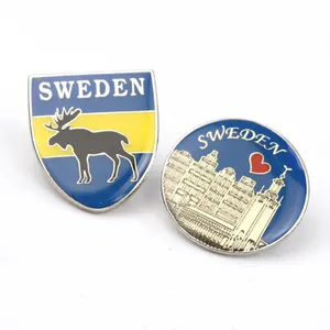 Wholesale Customized Cheap Sweden Tourist Souvenir Brooch Metal Collar Lapel Pin Badge