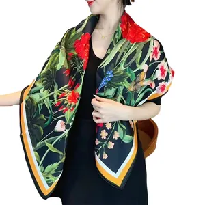 China silk scarf High quality scarf double-sided printed hand-rolled edge ladies silk scarf wholesale