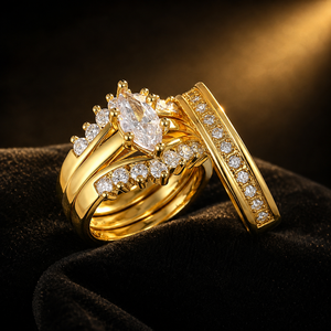 Set di Tre Anelli di Fidanzamento con Zirconi a Marchesa per Coppie, Eleganti Gioielli da Matrimonio - Product Image 3