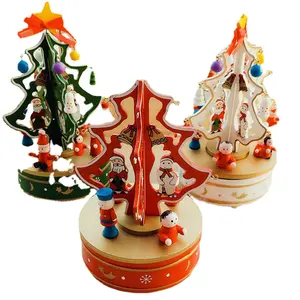 Gift Carousel music box decoration Santa Claus wooden Christmas tree