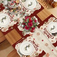Set Alas Meja & Taplak Meja Natal Motif Manusia Salju dan Rusa, Dekorasi Meja Makan Natal, Taplak Meja untuk Suasana Liburan