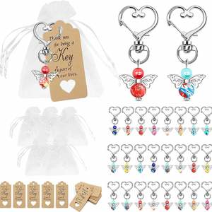Personalized Angel Keychain Sets Bulk Pearl Guardian Angel Charm Organza Bag <b>Custom</b> Tag for Wedding Baby Shower Baptism Gift - Product Image 1