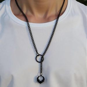 Kalung Rantai Baja Anti Karat Hitam Model Cuban Bar Punk <span class=keywords><strong>Rock</strong></span> Buatan Tangan Dapat Disesuaikan Bentuk Lariat Y Hati - Product Image 6