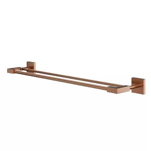 Bathroom Accessories Brushed Rose Gold Finished Wall Mounted Brass Bath Towel Rail Double Towel Bar