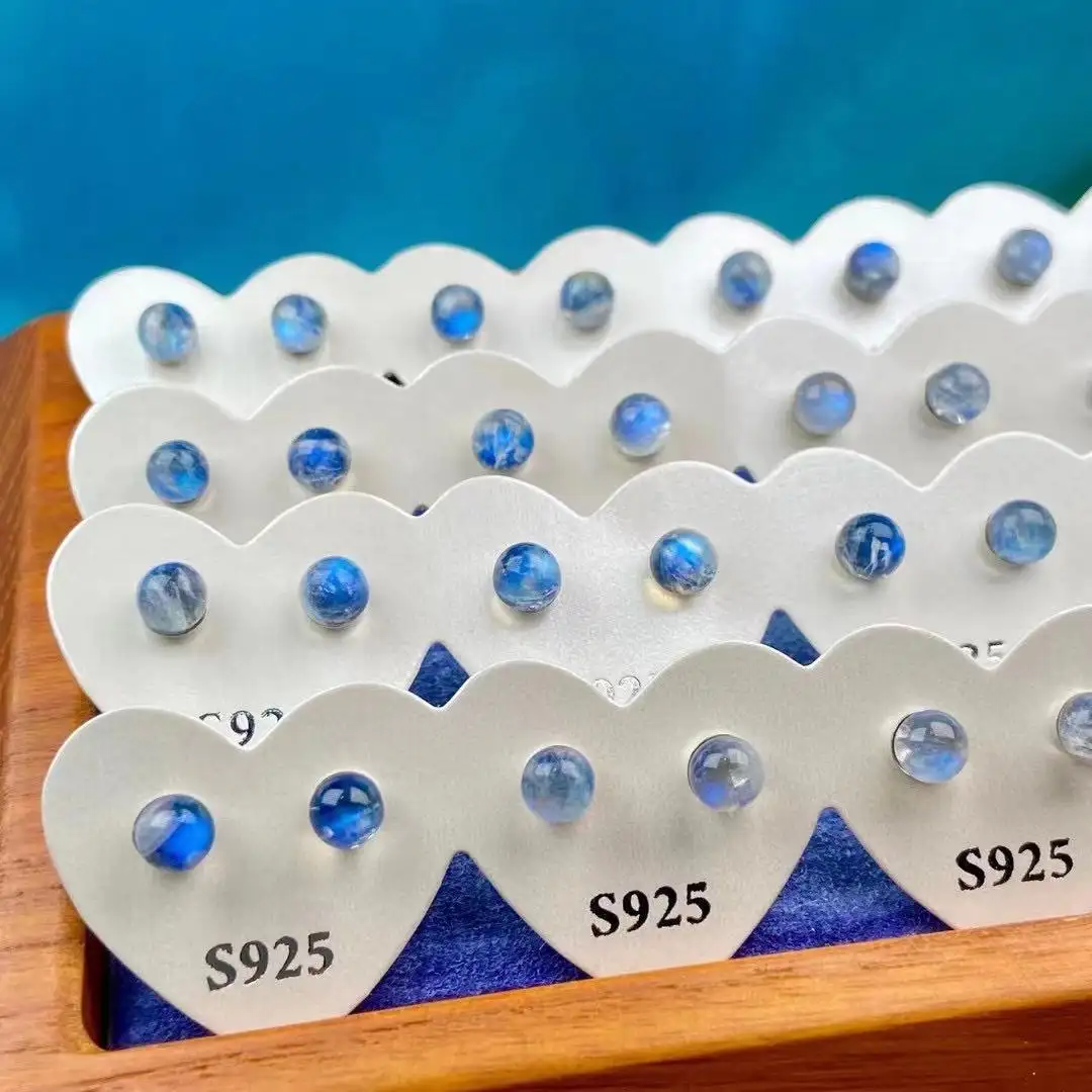 Gemstone Jewelry Wholesale Natural Blue MoonStone Spheres Earrings Crystal Earrings