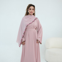 Nouvelle Robe Abaya Islamique 2 Pièces en Dentelle Florale et Mousseline Respirante à Manches Longues 2026 – Ensemble Premium Nida avec Hijab