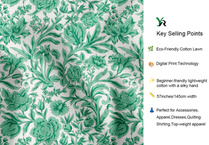 ผ้าลินินเนื้อวอยล์ทอจากฝ้ายแท้ 100% ลายดอกไม้เล็กๆ พิมพ์ดิจิทัล รุ่นรักษ์โลก สีเขียว สำหรับชุดเดรสและกระโปรงเด็กผู้หญิง - Product Image 2