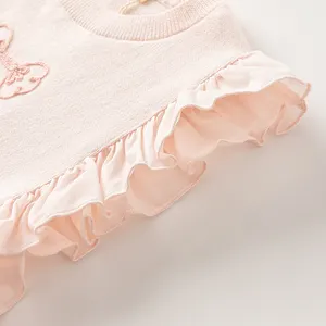 DB1248243 DAVE BELLA Kinder gestrickter Pullover Frühjahr Baby Mädchen Mode hellrosa Baumwolle schönes süßes Tank-Top