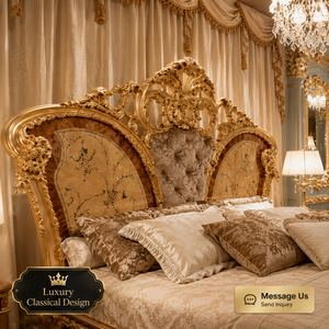 Ensemble <span class=keywords><strong>de</strong></span> meubles <span class=keywords><strong>de</strong></span> chambre à coucher <span class=keywords><strong>de</strong></span> luxe sur mesure en <span class=keywords><strong>bois</strong></span> massif européen haut <span class=keywords><strong>de</strong></span> gamme avec feuille d'or, style antique, pour villa et hôtel - Product Image 3