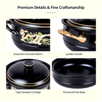 Casserole en céramique à double poignée de style chinois, petite, à large ouverture, pour soupes et ragoûts, compatible induction et gaz, 6,2 L, motif Cerf Neuf Couleurs, noire