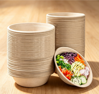 Bol à salade rond en bagasse de canne à sucre biodégradable Sumkoka 24oz 32oz, jetable, compatible micro-ondes, qualité alimentaire, avec couvercle