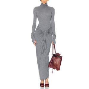 ZYHT 73270 Nuovo <span class=keywords><strong>Abito</strong></span> Aderente con Fascia in Vita Plissettata, Vestito Avvolgente <span class=keywords><strong>Grigio</strong></span> Tinta Unita con Collo Alto in <span class=keywords><strong>Maglia</strong></span>, <span class=keywords><strong>Abito</strong></span> Modesto e Semplice per Donna - Product Image 1