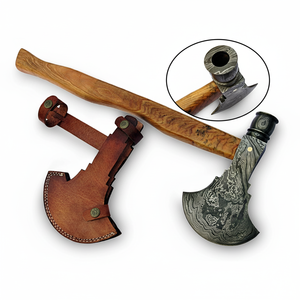 ขวานเหล็กดามัสกัสทำด้วยมือด้ามจับไม้หัวขวานเหล็กกล้าคาร์บอนสูงสำหรับล่าสัตว์และตัด - Product Image 1