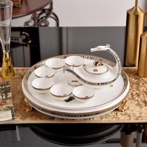 Service à thé de luxe européen en porcelaine fine 8 pièces avec grand plateau - Product Image 1