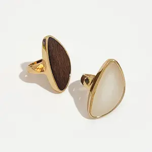 2 Designs Fan Shaped Dark Wooden Ring Women Irregular Gold Geometric Finger Rings Statement Rings Big Size Everyday Fine Jewelry