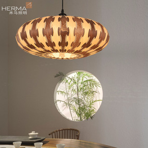 Herma Wooden Oval Pendant <b>Light</b> Led E27 Tea Room <b>Dining</b> Room Decorative Chandelier - Product Image 2