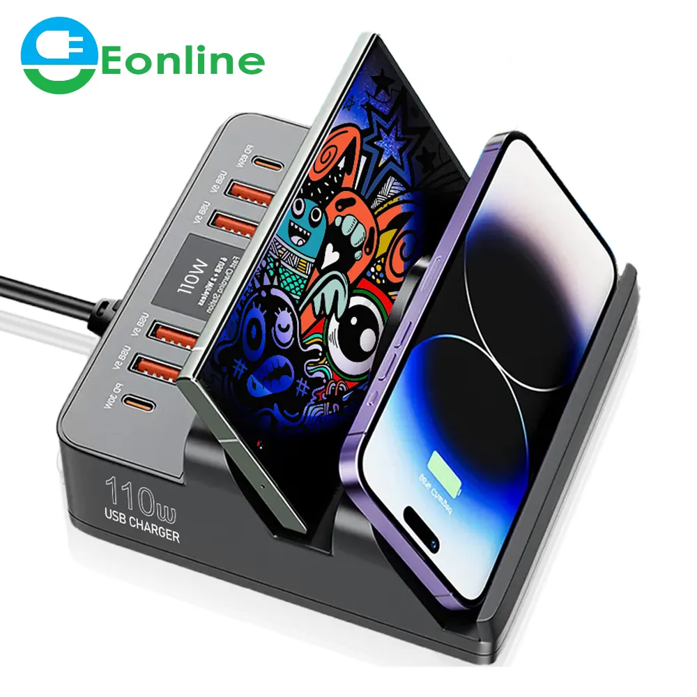 Iphone EONLINE 110W USB Charger 8 Port Quick Charge 3.0 Adapter HUB Wireless Charger Charging PD Fast Charger For IPhone Samsung Tablet