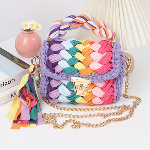 Moda hecha a mano colorida a rayas mujeres verano flecos borla cadena bolsa Correa señoras pequeño portátil <span class=keywords><strong>fiesta</strong></span> hombro <span class=keywords><strong>bolso</strong></span> de <span class=keywords><strong>ganchillo</strong></span> - Product Image 5