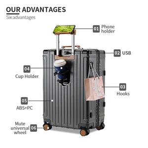 Ensemble <span class=keywords><strong>de</strong></span> Bagages Classiques <span class=keywords><strong>de</strong></span> Luxe à Coque Rigide Striée, Grande Capacité, <span class=keywords><strong>Valises</strong></span> <span class=keywords><strong>de</strong></span> Voyage d'Affaires à Roulettes en Aluminium - Product Image 3