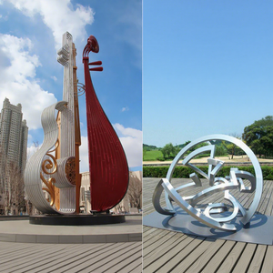 Grande sculpture élégante en acier inoxydable, style chinois, avec sculpture ajourée, pour parc, espace panoramique et place extérieure - Product Image 1