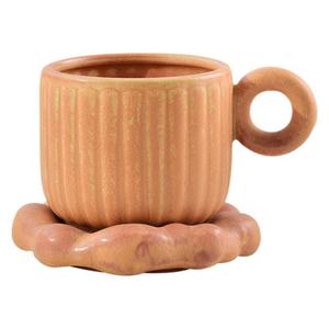 Niche Retro japonés creativo colgante oreja Latte arte cerámica taza de café platillo diseño novedoso para el té de la tarde y el desayuno - Product Image 5