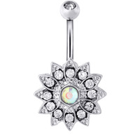 Sunflower Surgical Anneaux de nombril en acier chirurgical 316L pour femmes, avec opale et zircon, barbell incurvé