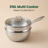 Olla Multifuncional de Tres Capas de Acero Inoxidable, Wok y Olla para Sopa con Vaporera, Apta para Chefs y Familias