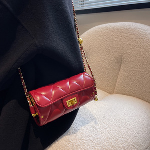 Sac à bandoulière rétro Babylon pour femme, élégant, avec boule dorée, fermeture éclair cylindrique et chaîne diamantée, petit format - Product Image 2